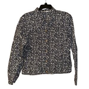 Marisa Christina‎ Navy Floral Blouse Womens Medium Cotton Stretch Boho Cottage